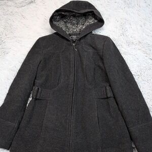 Fleet Street Ltd Jacket Womens S Gray Wool Blend Hood Pockets Coat Zip Up Preppy